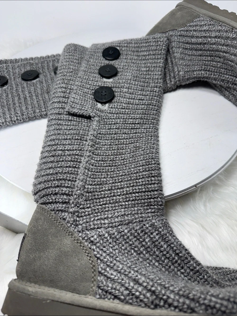 UGG Kids Grey Knit Fold-Over Button Boot